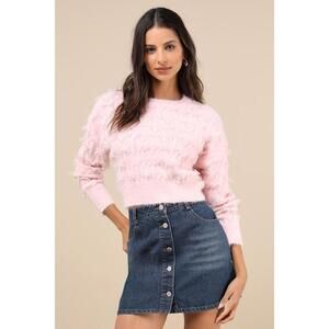 Lulus Coquette Comfort Pink Textured Long Sleeve Pullover Sweater - Size S